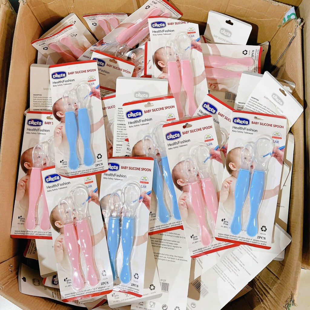 Set 2 thìa / muỗng ăn dặm silicon mềm dẻo, an toàn cho bé