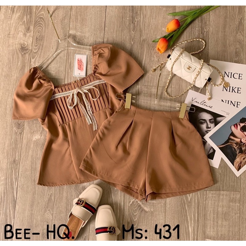 set bộ xếp ly ngực quần đùi xinh xắn
