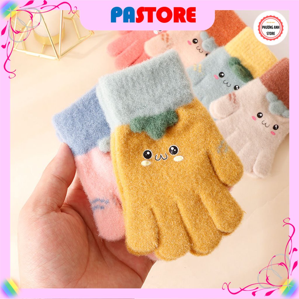 Găng tay len giữ ấm dành cho bé trai, bé gái từ 2-5 tuổi mùa đông, họa tiết dễ thương.