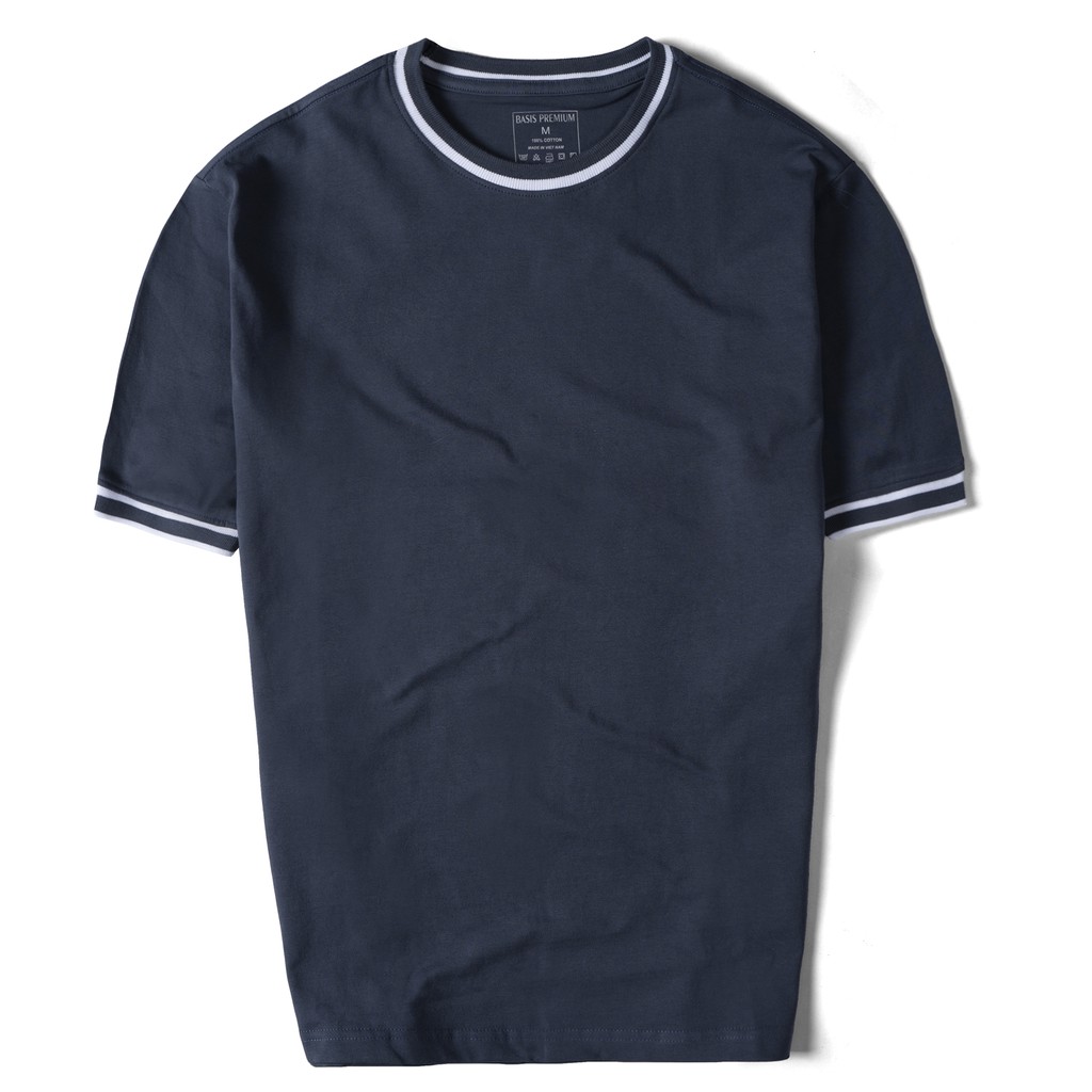 Áo thun cổ tròn tay ngắn PREMIUM phối viền cao cấp, chất liệu 100% cotton, Basis AT05 | BigBuy360 - bigbuy360.vn