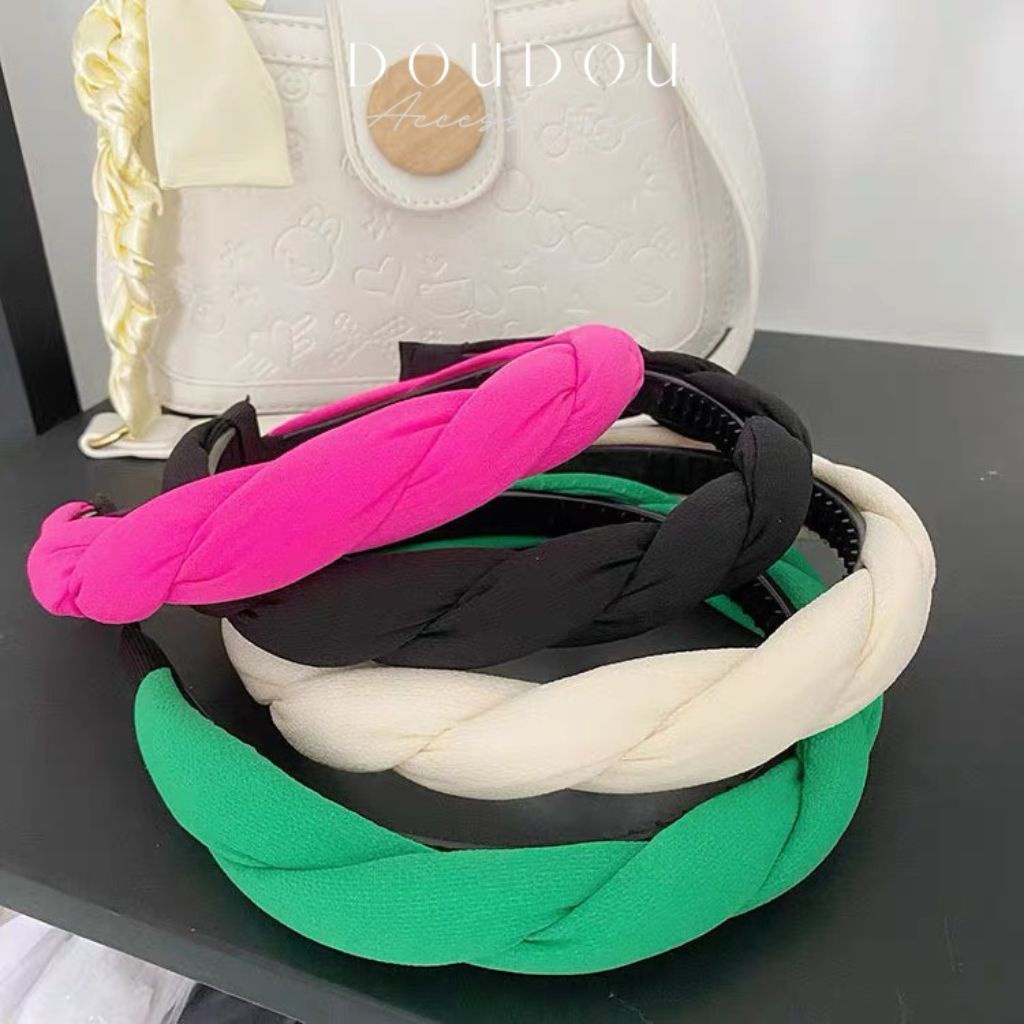 Băng đô cài tóc nữ DOUDOU Bờm tóc nữ thiết kế tết bím thanh lịch tone màu pastel hottrend phong cách Hàn Quốc FG006