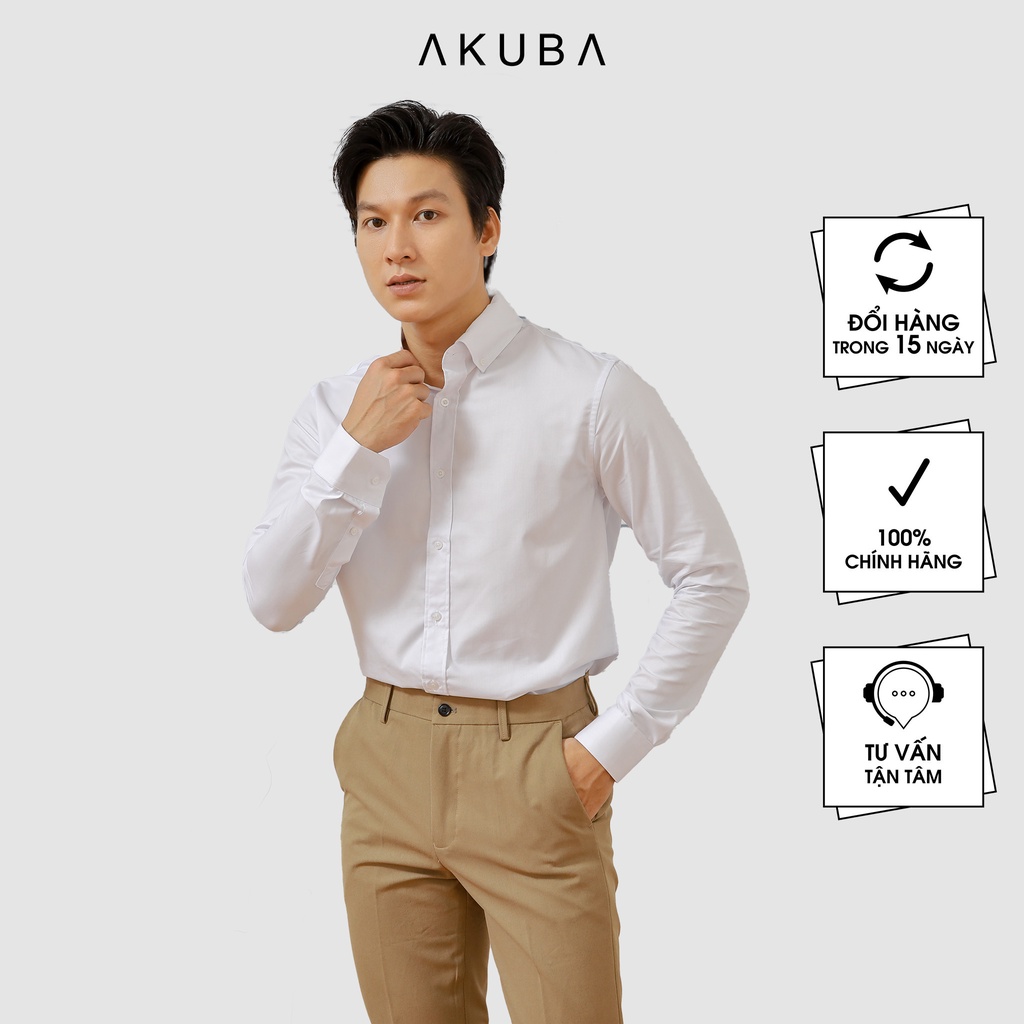 Áo sơ mi nam tay dài công sở AKUBA phiên bản cao cấp form slimfit chất vải cotton lụa mềm mượt thoáng mát 01F0466