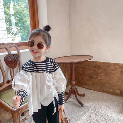Bộ bán lẻ áo kẻ sọc và quần ống loe thời trang cho bé gái 3-8 tuổi