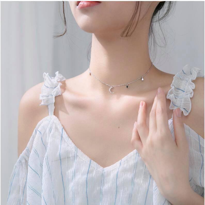 Dây chuyền trăng sao Bạc ý (khắc mã s925) nhỏ xinh cực đẹp