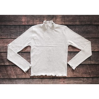 Áo thun tay dài nữ chất gân ôm cổ lọ cuốn biên co giãn trơn