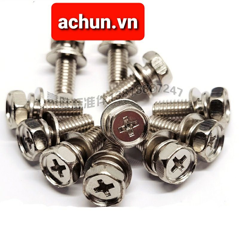 achun.vn - G9074.13 Phillips lỗ lục giác ngoài &amp; vít chữ thập mạ niken tổ hợp M4/M5/M6/M8/M10