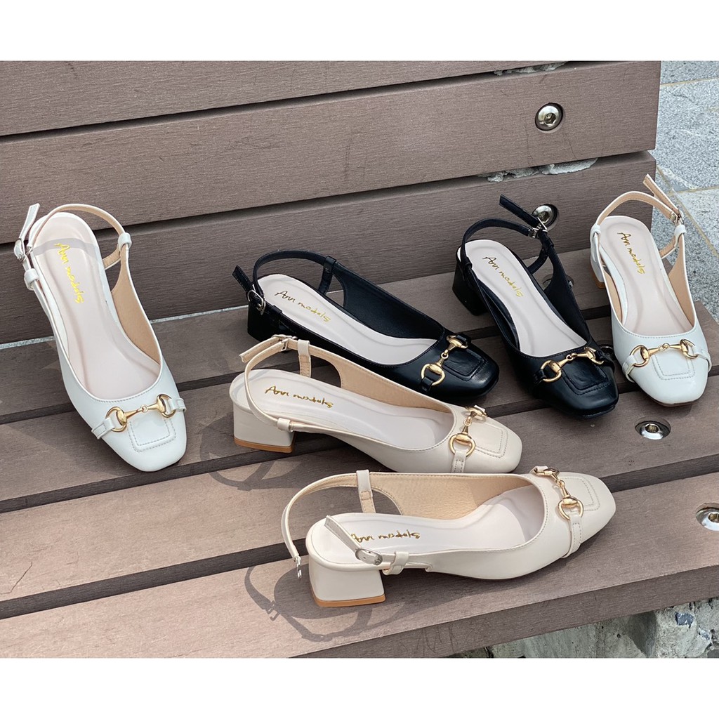 Giày cao gót Slingback mũi vuông phối quai sắt