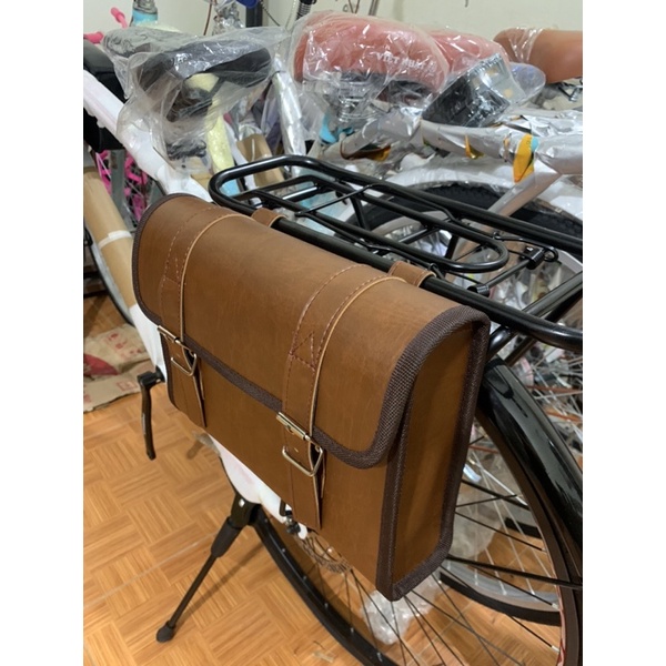 Túi da treo xe máy, túi da treo xe đạp, xe cổ điển màu vàng bò