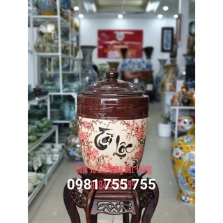 Hũ đựng 30KG gạo tài lộc hoa đào gốm Bát Tràng