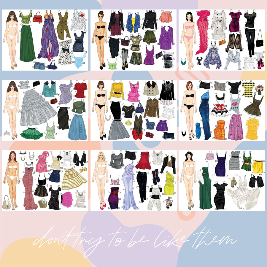 Búp bê giấy (paper doll) thời trang mới đồ chơi cắt thủ công cho bé Combo 9 hình siêu đẹp BBG0011