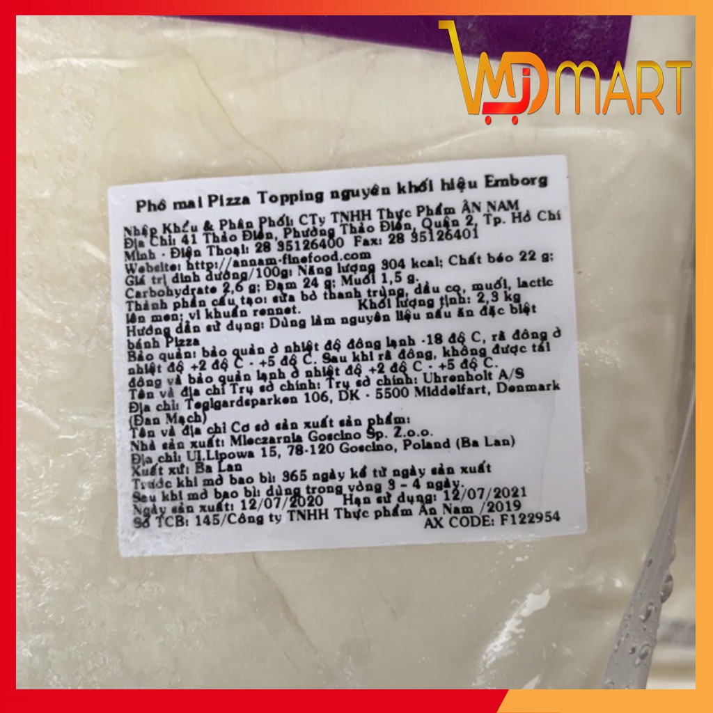 Phô mai PIZZA TOPPING kéo sợi Đan mạch tảng 2,3kg dùng làm Pizza, Phô mai que, hotdog,...