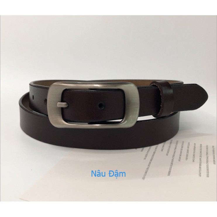 [Hot] Thắt lưng, dây lưng thời trang Hàn Quốc nữ bản 2.3cm, da thật, khóa kim lật mạ bóng mờ