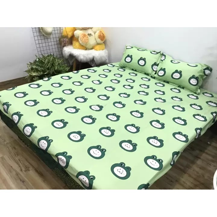 Bộ Ga Gối Cotton Poly Mẫu ẾCH XANH