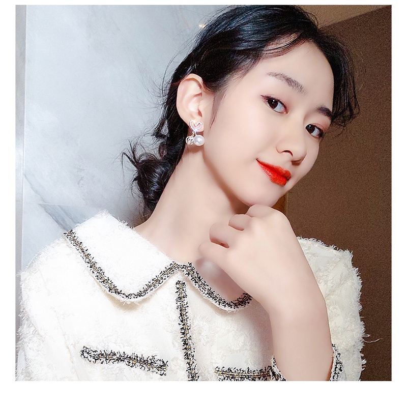 Bông Tai Mạ Bạc 925 Hình Trái Tim Đính Ngọc Trai Đơn Giản Thời Trang