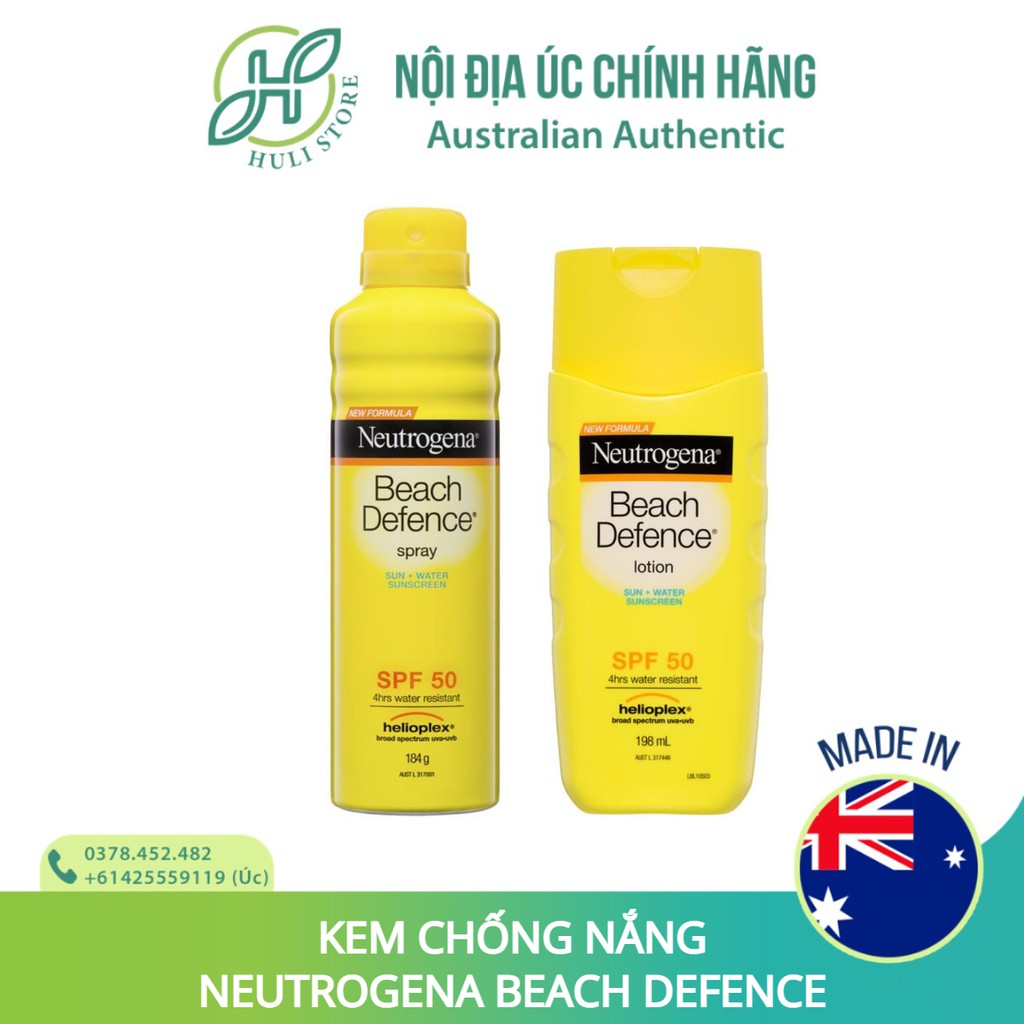 (Bản Úc) Kem/ Xịt Chống Nắng Đi Biển Neutrogena Beach Defence SPF 50+ Sunscreen