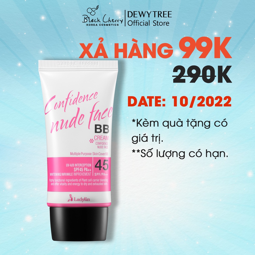 Kem nền che khuyết điểm chống nắng kiềm dầu dưỡng trắng da Ladykin Confidence Nude face BB Cream SPF45 PA++ 40ml