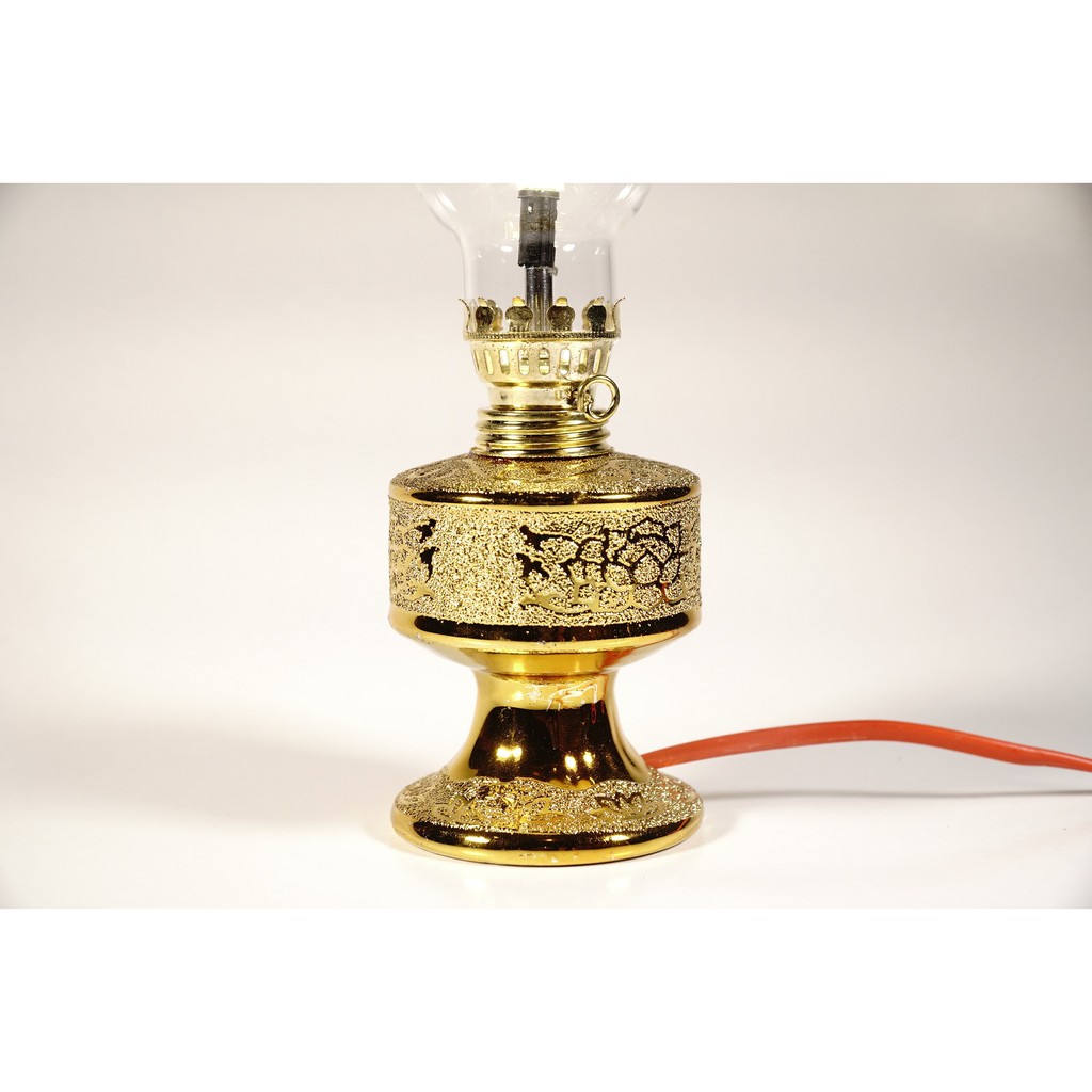 Đèn thờ điện led cúng truyền thống trụ tròn kim sa vàng cao 18cm sáng rực rỡ - Có dây + bóng sẵn