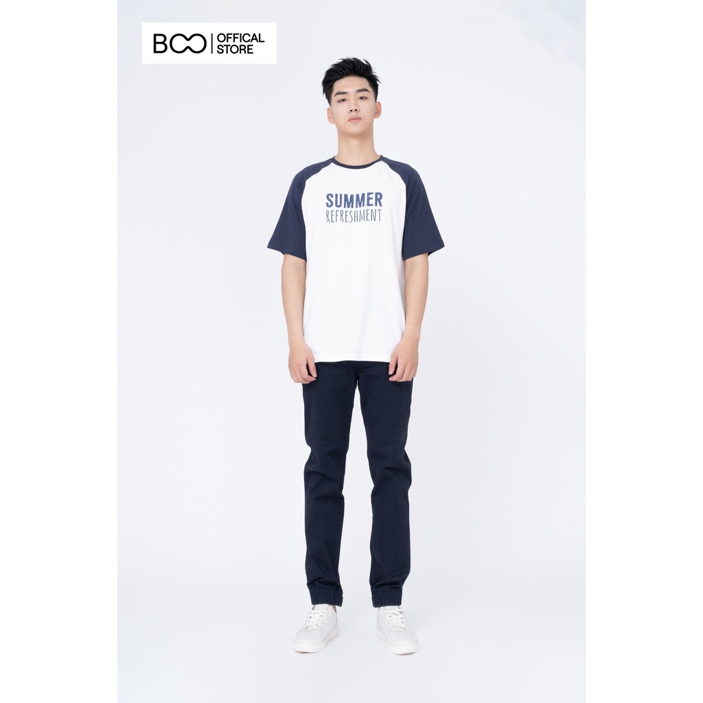 Áo Thun Nam BOO Dáng Basic 100%Cotton Tay Xanh Raglan