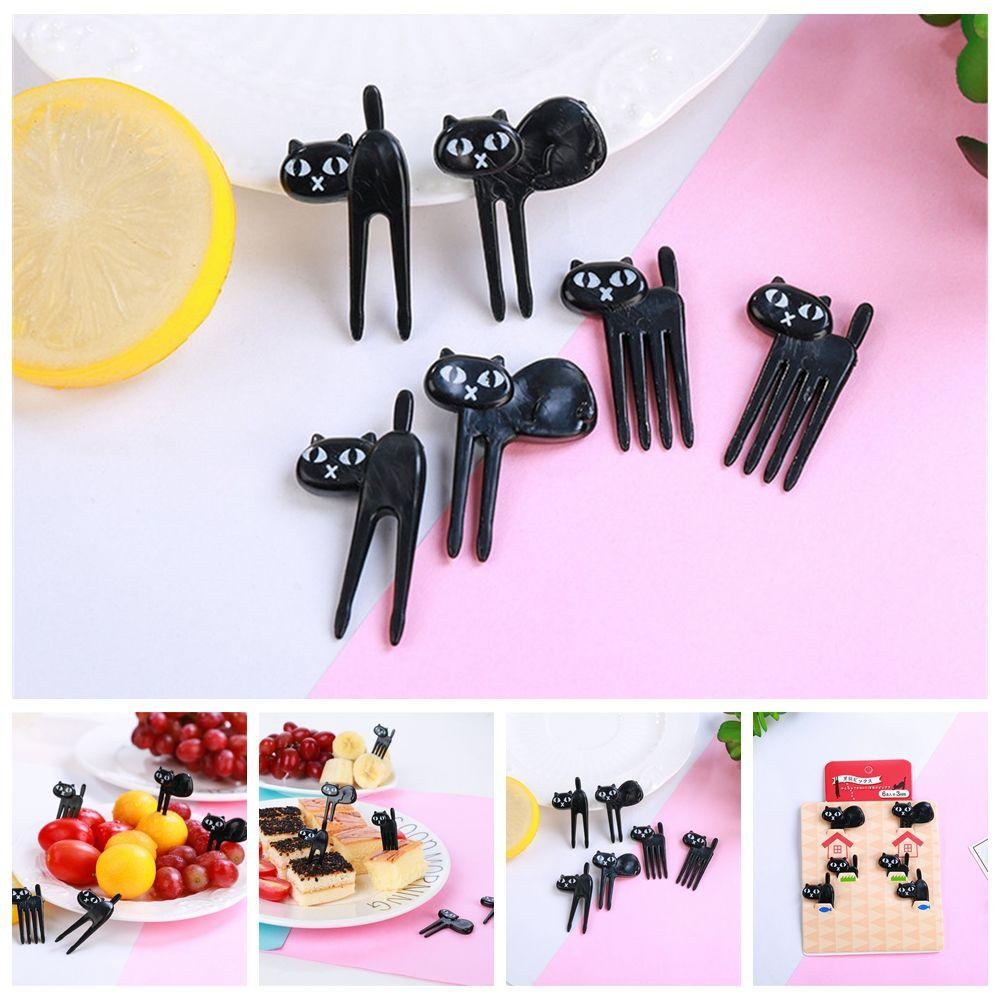 Bộ 6 Nĩa Ăn Trái Cây Hình Mèo Đen Dễ Thương Cho Bé