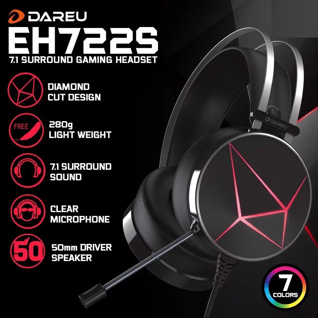 Tai nghe Gaming Dareu EH722S -  Âm thanh vòm giả lập 7.1 - Đèn led RGB siêu đẹp - Bảo hành 12 tháng chính hãng | WebRaoVat - webraovat.net.vn