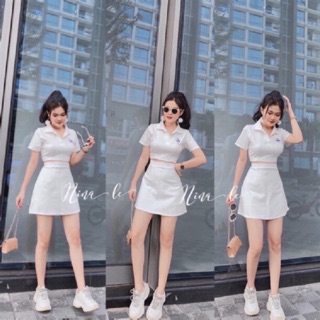 Set bộ váy chữ A áo croptop gấu - S8U