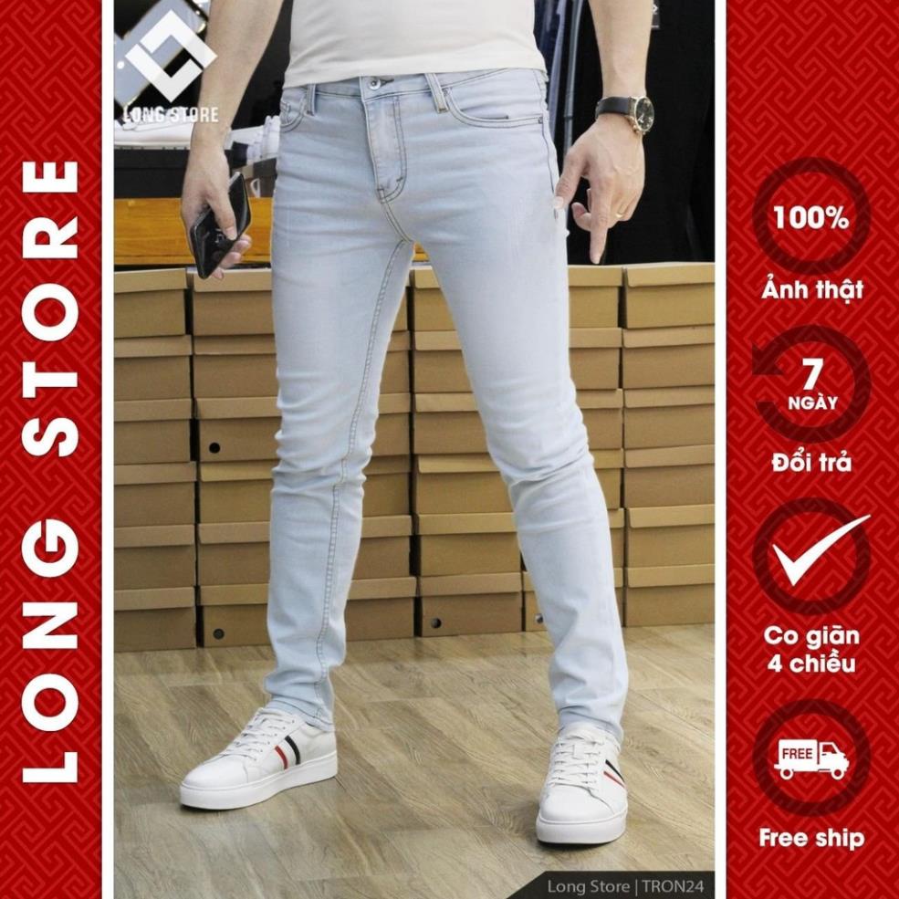 Quần jean nam xanh nhạt chất bò co giãn cao cấp ống đứng dáng ôm skinny đẹp chuẩn Hàn Quốc có big size Tron24 !