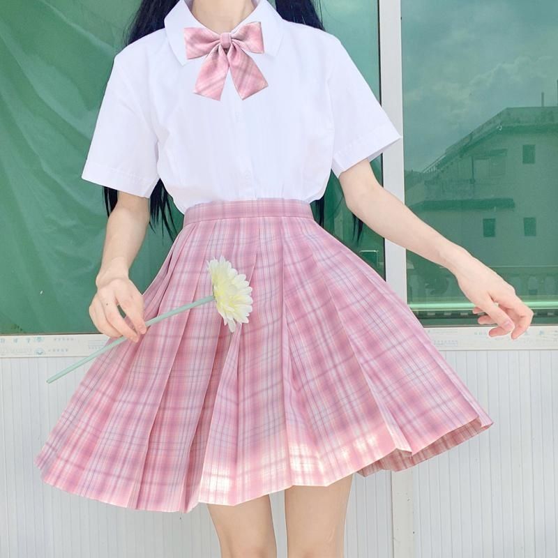 Chân váy xếp ly họa tiết caro phong cách nữ sinh【Free Bow】