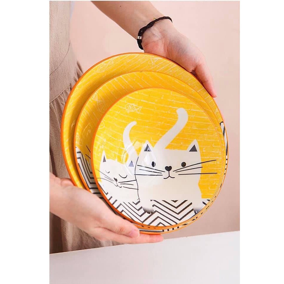 Bát đĩa mèo vàng chibi phong cách Nhật Bản - Gốm Bơ - BM01 | BigBuy360 - bigbuy360.vn