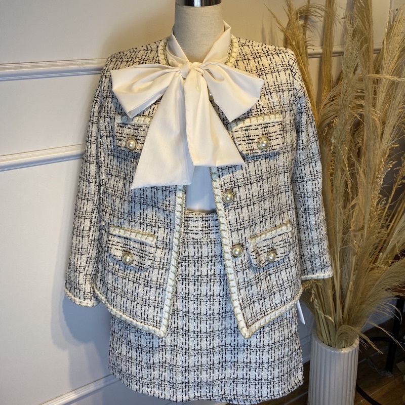 Áo khoác vải bố dạ tweed cổ tròn - 7 màu - Audrey studio