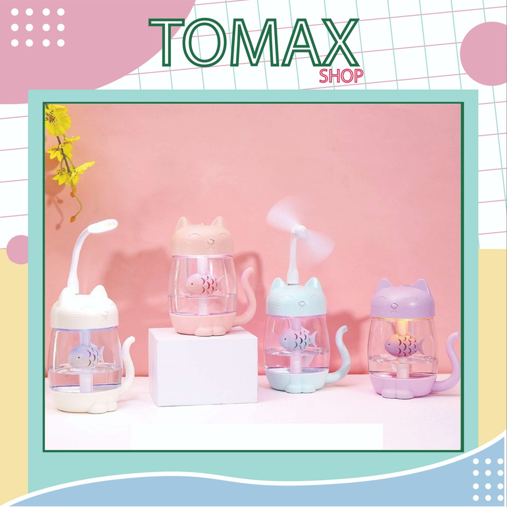 Máy Phun Sương Tạo Ẩm Kết Hợp Đèn Ngủ Mèo Yêu Cá Tiện Lợi [Tomax Shop]