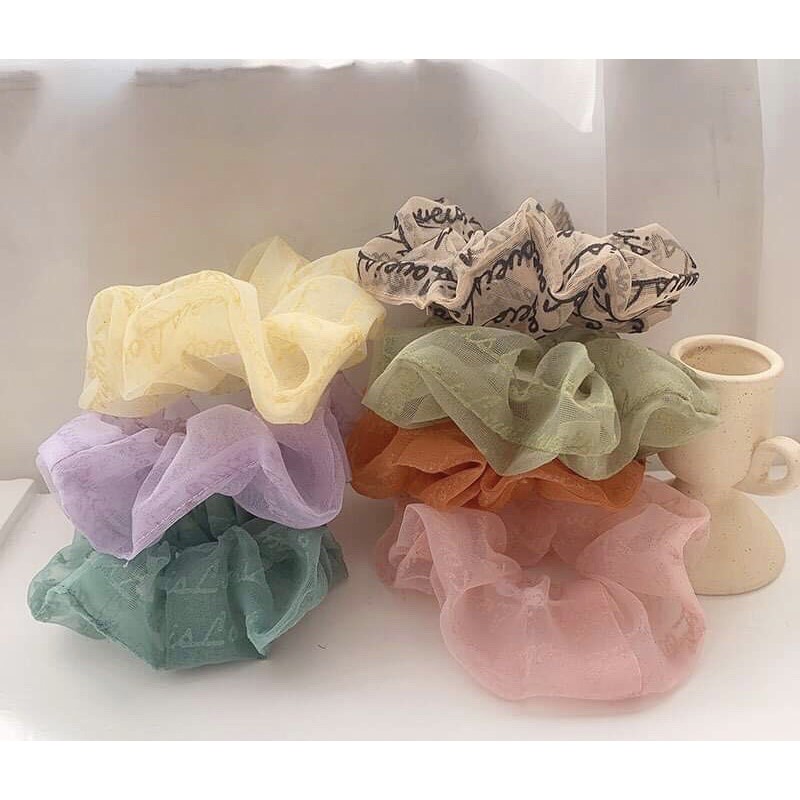 ⛱Chun cột tóc scrunchies voan lưới in chữ