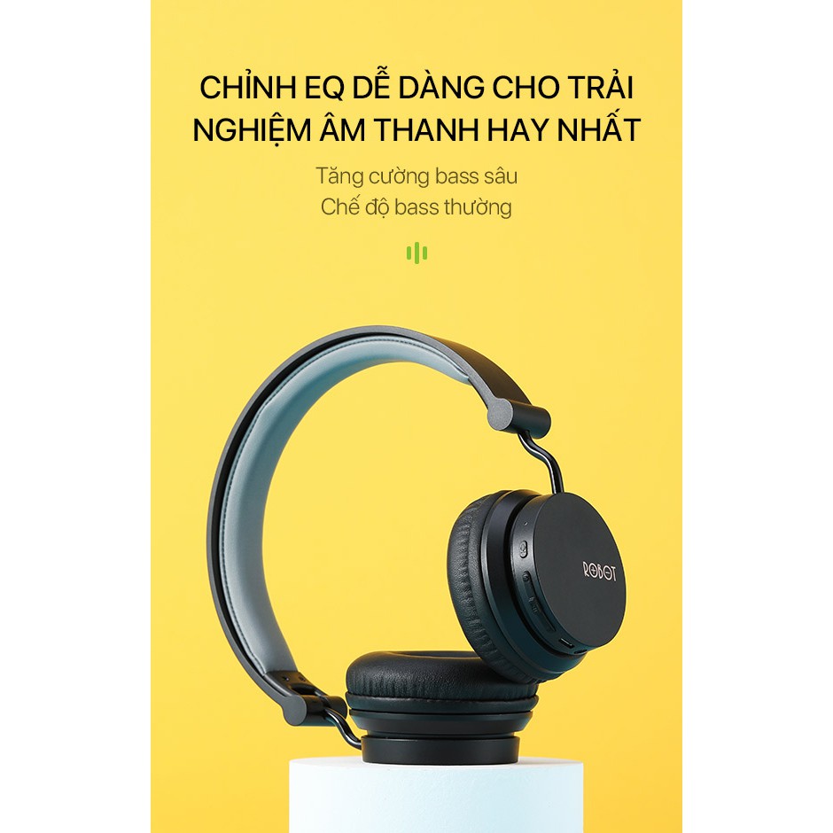 Tai nghe chụp tai bluetooth chụp tai ROBOT H10 Chất âm DSP độc lâp âm bass mạnh mẽ 15 giờ sử dụng cổng kết nối AUX