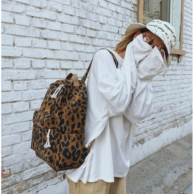 Balo Ulzzang họa tiết leopard phong cách Hàn Quốc xinh xắn - Cặp đi học cho nam nữ kèm ngăn sau siêu tiện lợi