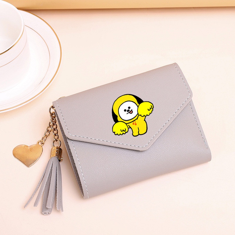 Ví Da PU Cầm Tay Dạng Gập 2 Ngăn In Hình BTS BT21 Dễ Thương