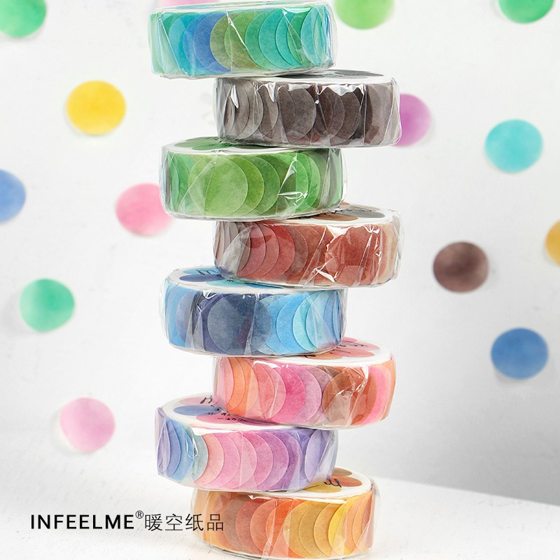 Masking tape - Băng keo sticker chấm tròn màu sắc xinh xắn tiện lợi 100 cái/cuộn  (Hàng có sẵn)