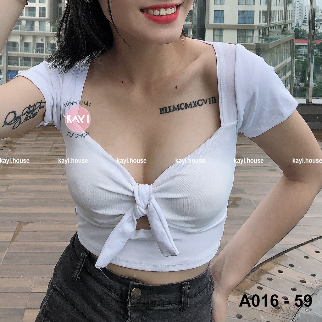 Áo Croptop Body Cúp Ngực Tay Ngắn KAYI HOUSE Cổ Khoét Sâu Cột Nơ WOW SEXY - A016