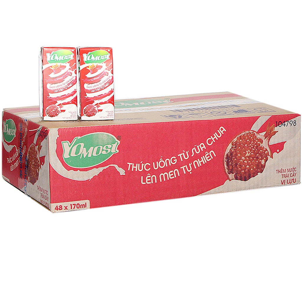 1 Thùng 48 Hộp Sữa Chua Lên Men Tự Nhiên Yomost Vị Lựu (48x170ml)