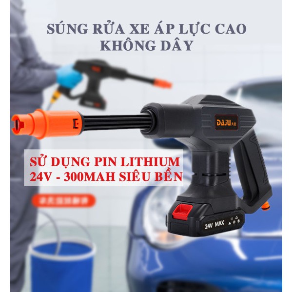 Máy Rửa Xe Chạy Pin 24v Dùng Cho Gia Đình Và Chuẩn Gara,Súng Rửa Ôtô Xe Máy Cao Cấp