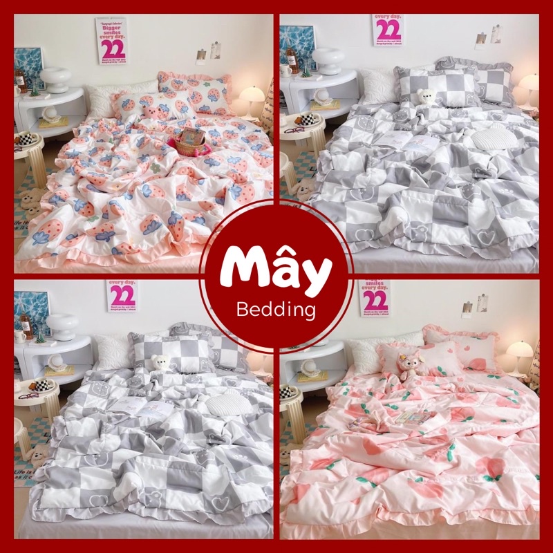 Bộ chăn ga gối Cotton đũi bèo chần chăn MÂY BEDDING