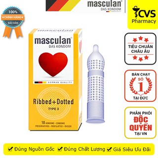 Bao cao su masculan màu vàng gân gai nhiều gel bôi trơn, masculan ribbed + dotted cvspharmacy