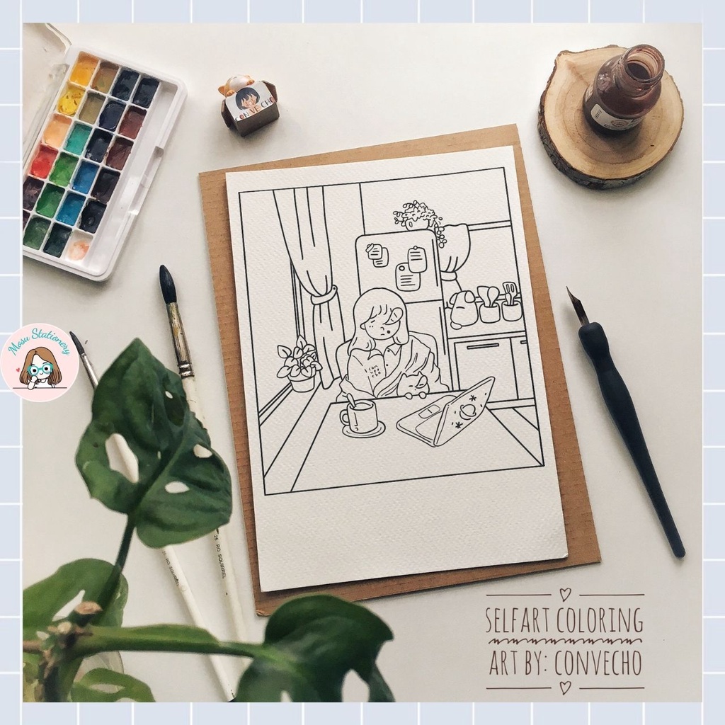 Tranh tô màu - "Sống với hoàng thượng" của hoạ sĩ Convecho, 5 tranh giấy coldpress 300gsm