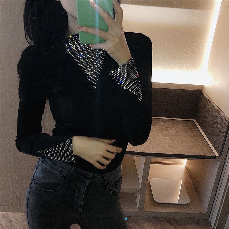 Áo Thun Dài Tay Đính Đá Thời Trang Mùa Thu Đông Hàn Quốc
