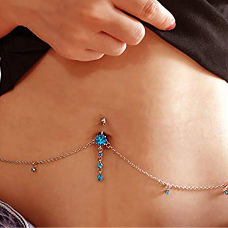 Dây chuỗi vòng khuyên rốn gắn mặt trang sức zircon