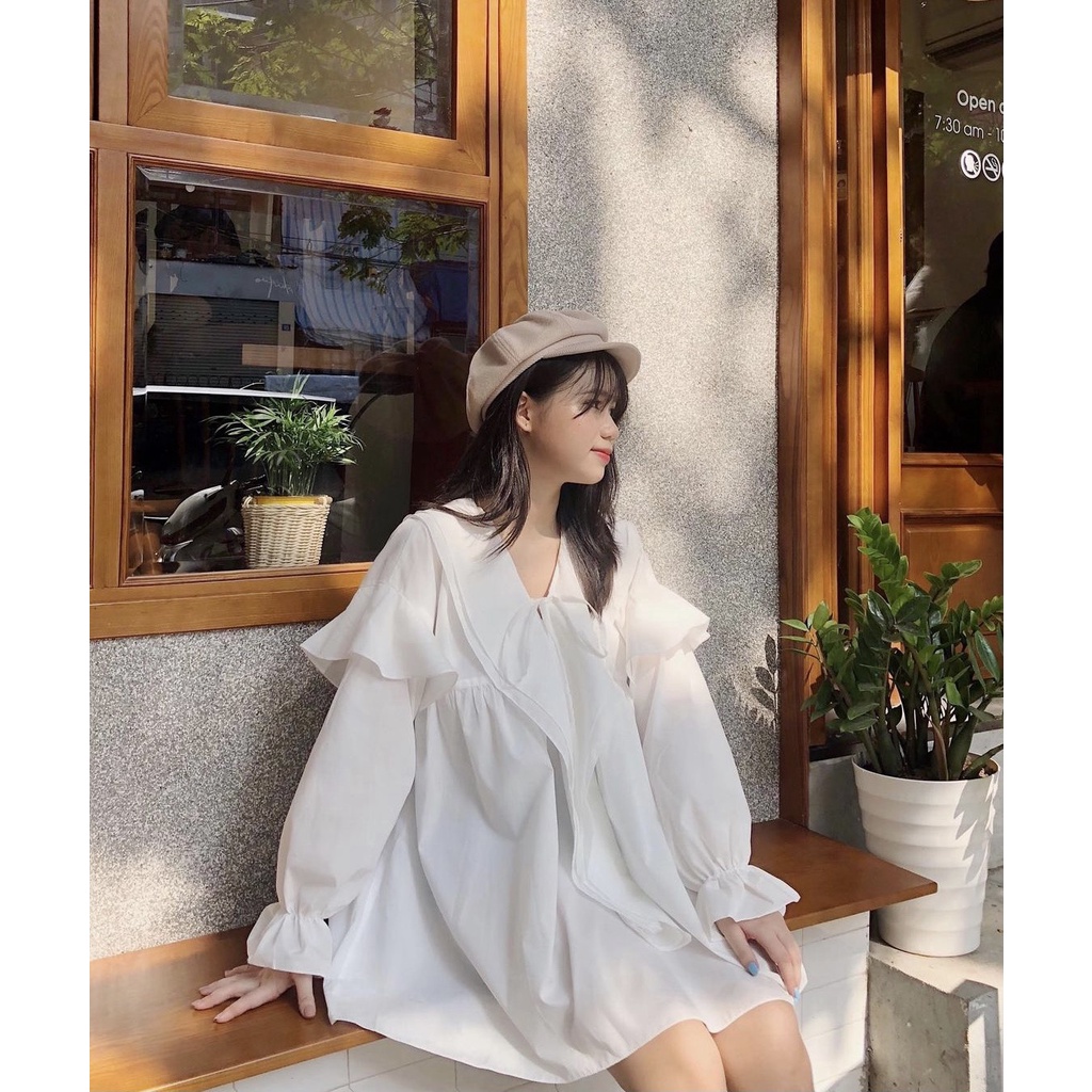 [ Quà tặng là chun buộc tóc ]  Áo babydoll màu trắng dáng dài - Hàng chất lượng loại 1 | BigBuy360 - bigbuy360.vn