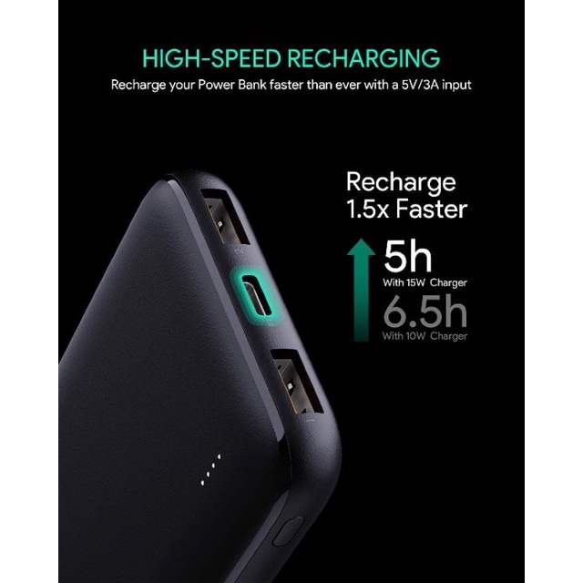 Sạc dự phòng Aukey PB-N73S 10.000mAh  Slim siêu mỏng, sạc nhanh PD và QC 3.0 max 18w