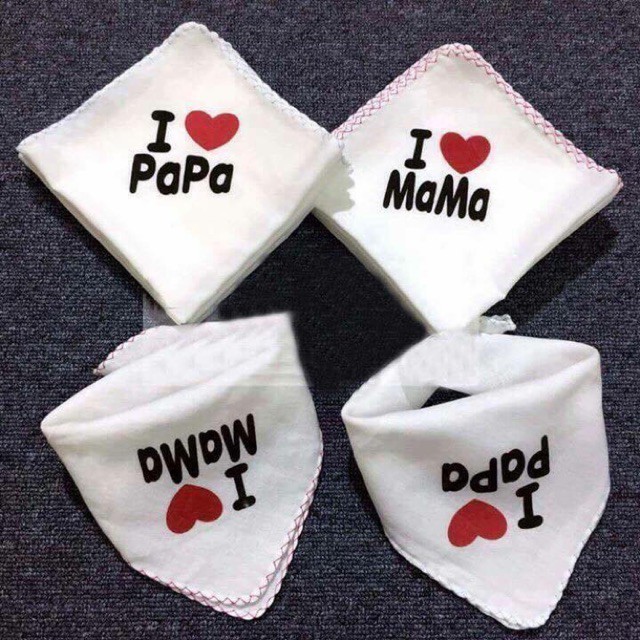 [ Hàng đẹp ] Sét 10 Khăn Xô Sữa Xuất Nhật I Love Papa/Mama 2 Lớp