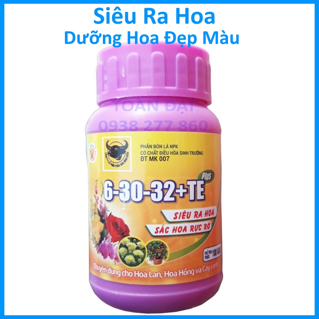Phân Bón Đầu Trâu 6-30-32 TE Plus (100g) Siêu ra hoa, dưỡng hoa màu sắc đẹp