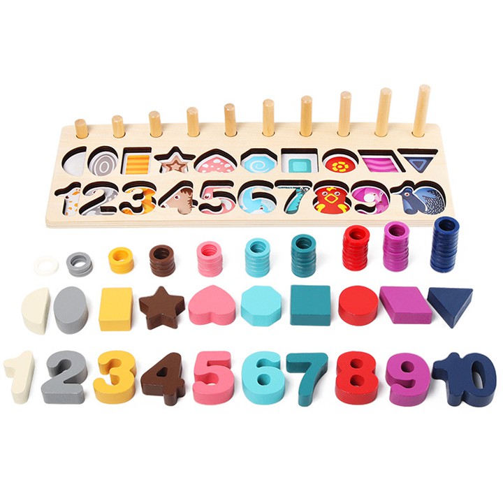 Bộ đồ chơi trí tuệ cho bé học ghép chữ số tập đếm hình khối màu sắc bằng gỗ Đồ chơi phát triển kĩ năng cơ bản
