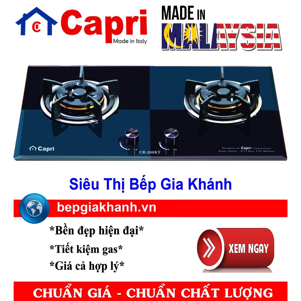 Bếp gas âm Capri CR 208KT BLACK & GREEN nhập khẩu Malaysia