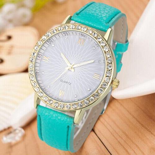 Đồng hồ số La Mã dây giả da đính đá lắp lánh cho nữ